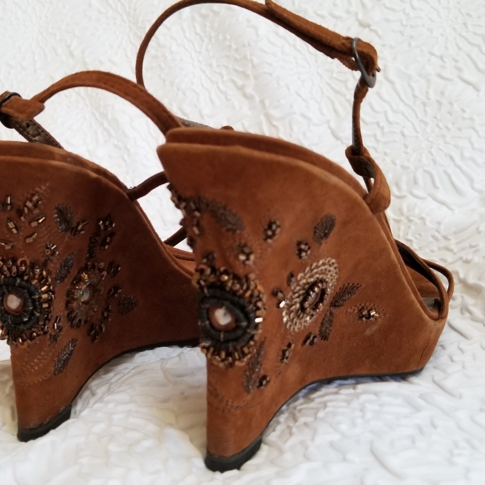 Alfani Serenity Caramel Suede Beaded Wedge Sandals - Picture 6 of 8